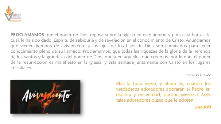 Lámina 6 de las proclamas del Altar Mundial de Adoración 24/7
